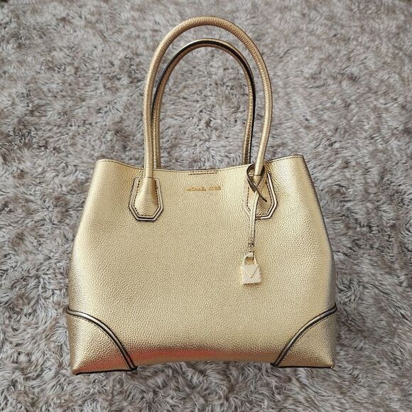 Michael Kors Mercer Gallery Medium Tote Gold Leather - Picture 1 of 15